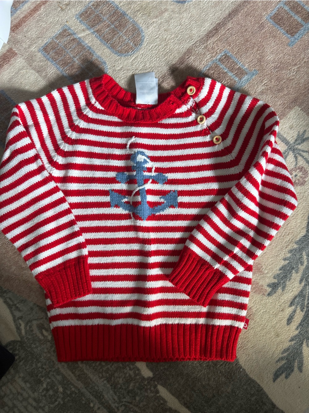 bella bliss Red & White Striped Knit Romper with Blue Anchor